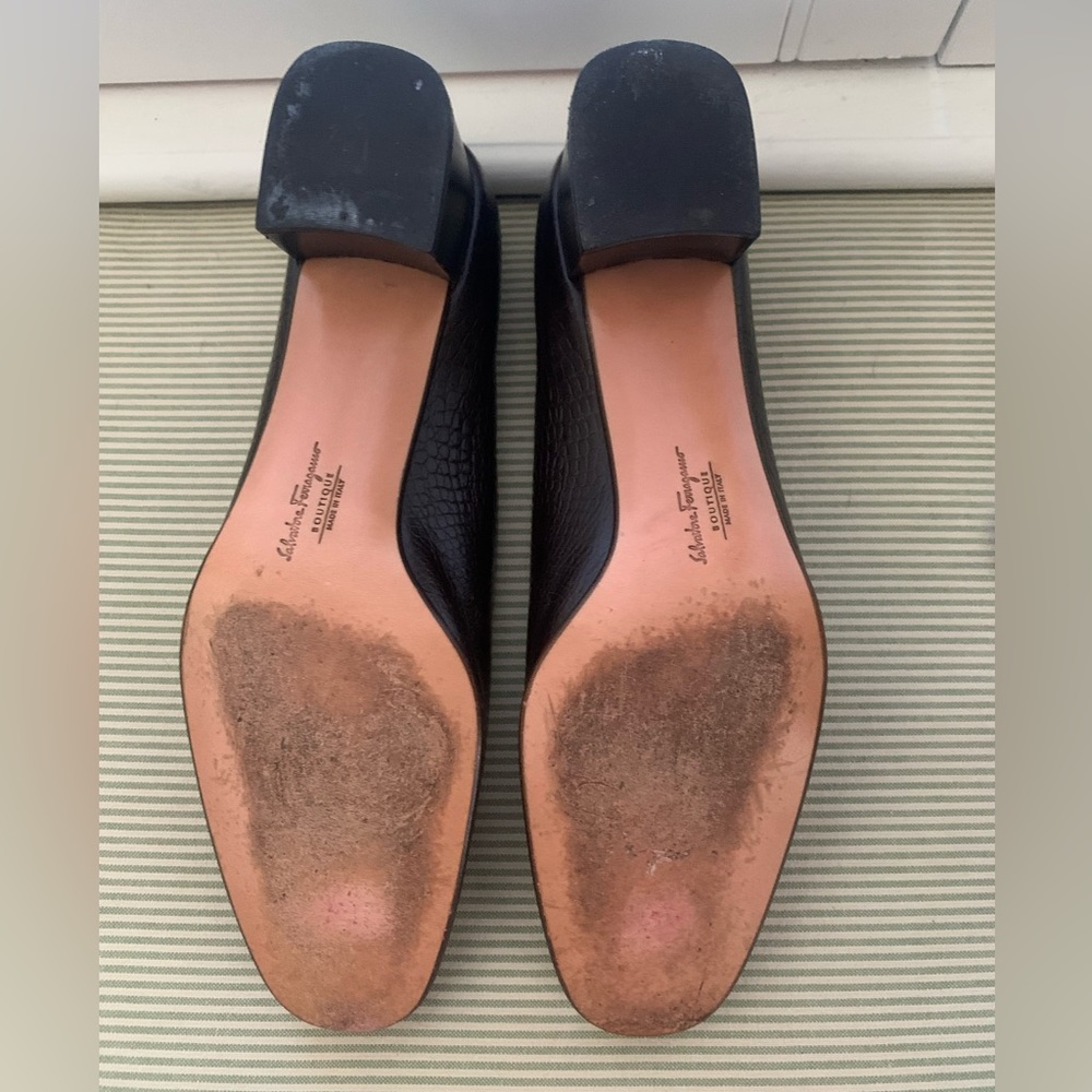 Salvatore Ferragamo Croc Chocolate Brown Leather Shoes Heels size 9 Vintage - Picture 11 of 15